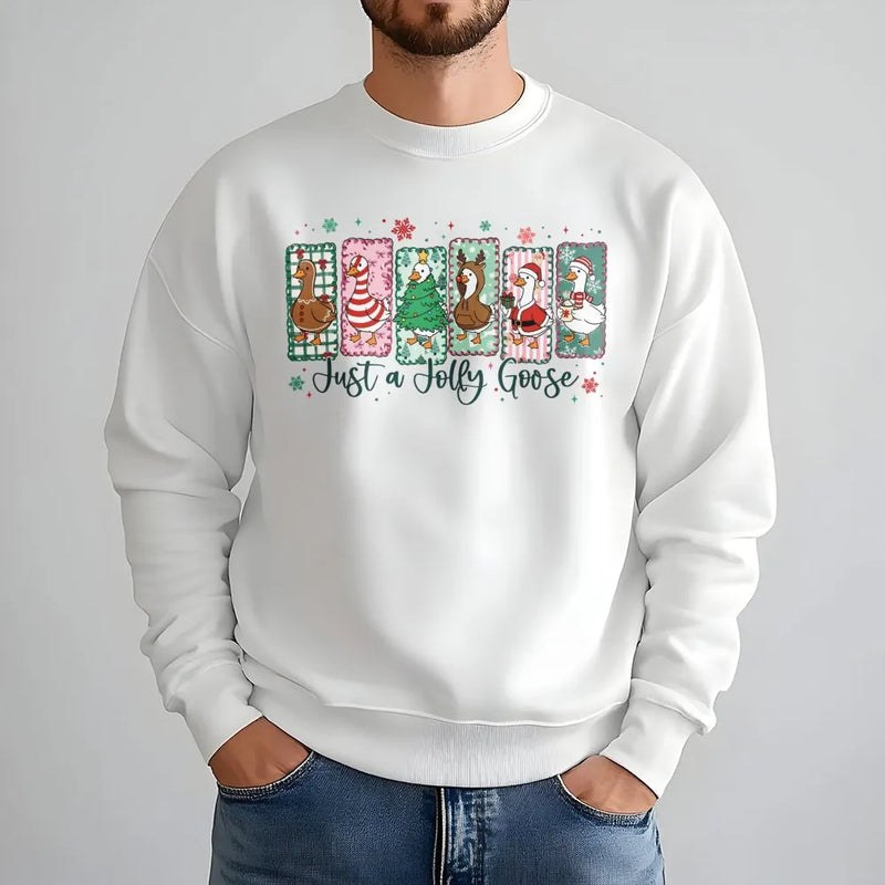 Humorous Holiday Goose Sweater, Jolly Goose Christmas Sweatshirt, Adorable Winter Goose Crewneck, Festive Animal Lover Pullover, Comfy Xmas Present