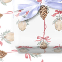 Watercolor Ornament Holiday Gift Wrap, Pinecone Christmas Wrapping Paper, Rustic Winter Wrapping Paper, Festive Xmas Gift Wrapping Paper