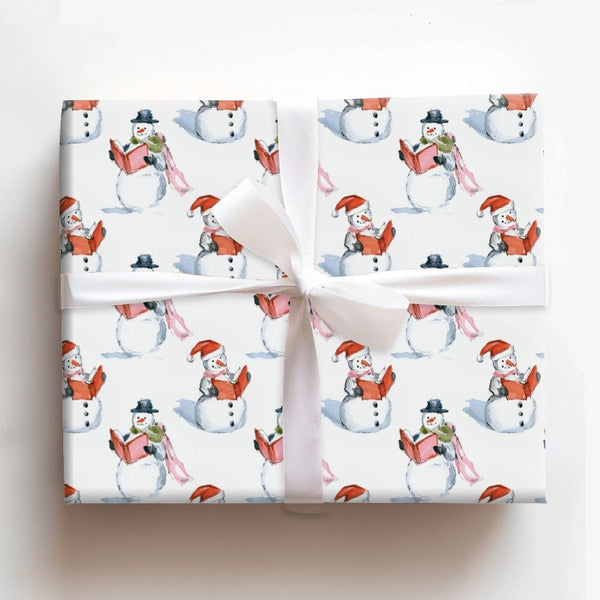 Caroling Snowman Gift Wrap, Singing Snowman Christmas Wrapping Paper, Watercolor Winter Wrapping Paper, Festive Xmas Present 