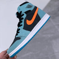 High Top Sneakers, Blue Orange Colorway, Lace Up Design, Casual Gift for Sneaker Fans
