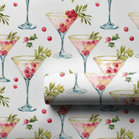 Holiday Martini Gift Wrap, Christmas Cocktail Wrapping Paper, Festive Christmas Cocktail Present Wrap, Elegant Holiday Present Paper Roll