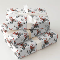 Dirt Bike Santa Tricks Gift Wrap, Motocross Santa Christmas Wrapping Paper, Winter Motorcycle Wrapping Paper, Biker Holiday Gift Wrap