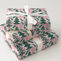 Modern Whimsical Holiday Gift Wrap, Pink and Green Christmas Tree Wrapping Paper, Pine Branch Xmas Wrapping Paper, Festive Present Paper