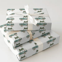 Christmas Tree Truck Gift Wrap, Vintage Teal SUV Wrapping Paper, Watercolor Bronco Holiday Wrapping Paper, Retro Winter Car Gift Wrap Roll