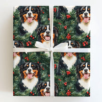 Festive Pine Holly Berry Gift Wrap, Bernese Mountain Dog Christmas Wrapping Paper, Holiday Dog Lover Present Paper, Winter Gift Wrap Roll