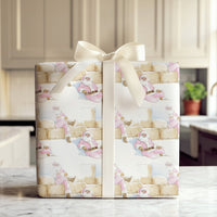 Rustic Hay Bale Christmas Gift Wrap, Pink Santa Wrapping Paper, Watercolor Country Holiday Wrapping Paper, Whimsical Western Gift Wrap