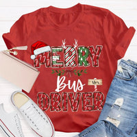 Custom Santa Hat Holiday Graphic Tee, Personalized Bus Driver Christmas T-Shirt, Merry Christmas Driver Shirt, Adorable Xmas School Bus Tee