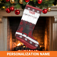 Ugly Sweater Pet Holiday Stocking, Long-Haired Dog Christmas Stocking, Custom Name Velboa Stocking, Fireplace Mantle Decor, Dog Lover Present
