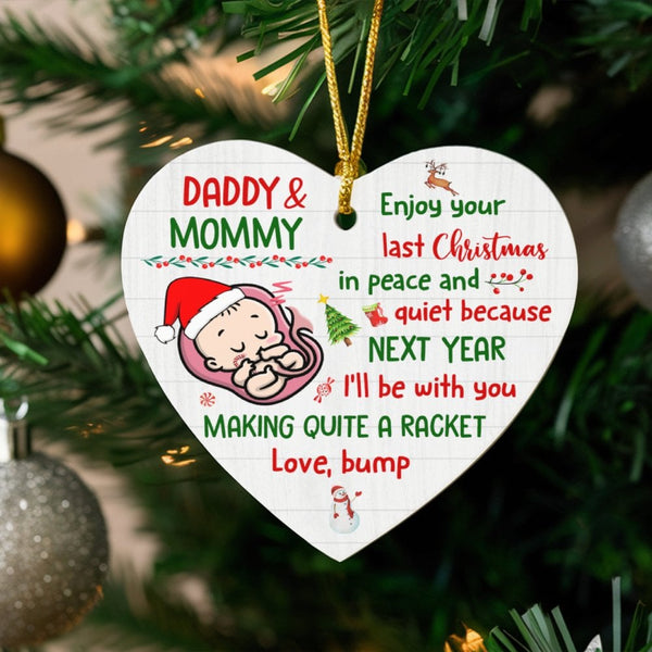 Humorous Pregnancy Announcement Ornament, Last Christmas Without Kids Ornament, Expecting Parents Heart Decor, New Baby Ceram