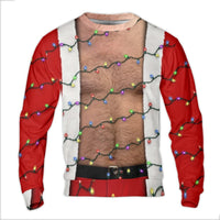 Realistic Graphic Christmas Sweater, Hairy Chest Santa Ugly Christmas Sweater, Humorous Santa Holiday Sweater, Party Crewneck Sweatshirt Present