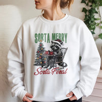 Humorous Christmas Animal Sweatshirt, Sorta Merry Sorta Feral Raccoon Sweatshirt, Sarcastic Holiday Crewneck, Winter Trash Panda Sweater
