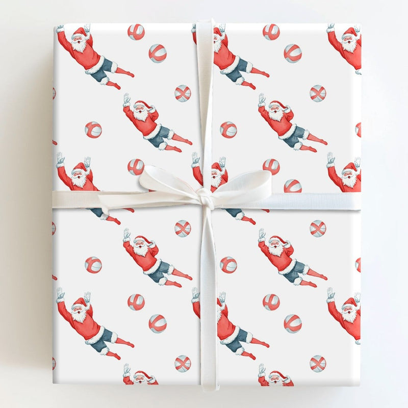 Athletic Sports Santa Gift Wrap, Volleyball Santa Wrapping Paper, Humorous Volleyball Player Present Wrap, Christmas Volleyball Holiday Paper