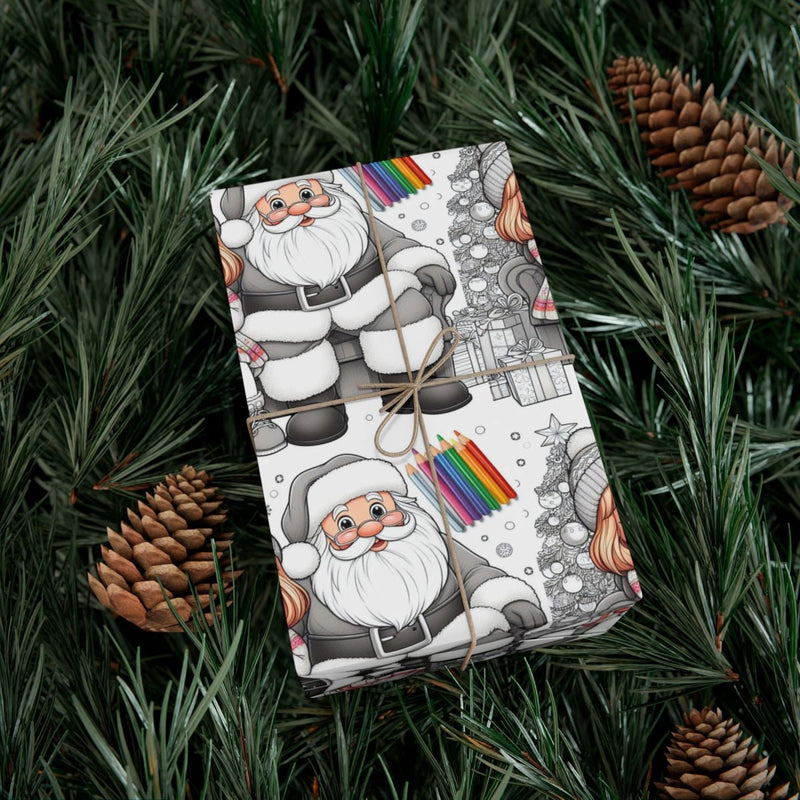 Santa Claus Christmas Gift Wrap, Coloring Book Santa Wrapping Paper, DIY Holiday Coloring Wrapping Paper, Kids Festive Present Wrap Roll