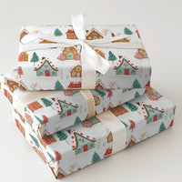 Watercolor Winter Town Gift Wrap, Gingerbread House Village Wrapping Paper, Festive Christmas Paper Roll, Adorable Holiday Wrapping Paper
