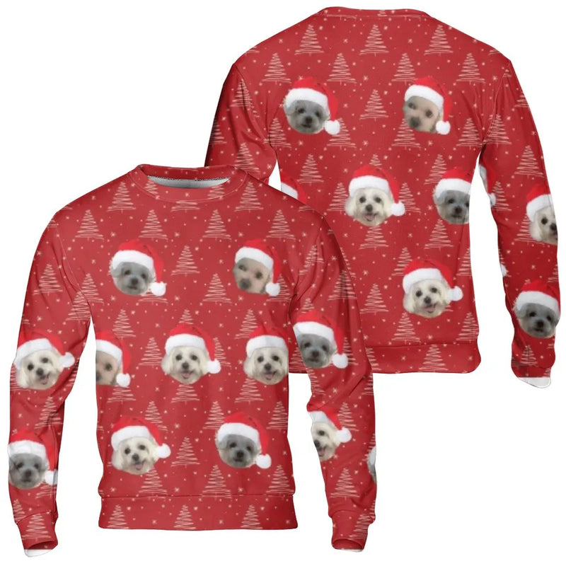 Personalized Pet Face Santa Hat Sweatshirt, Custom Dog Photo Sweatshirt, Humorous Dog Lover Christmas Sweatshirt, Custom Holiday Sweater