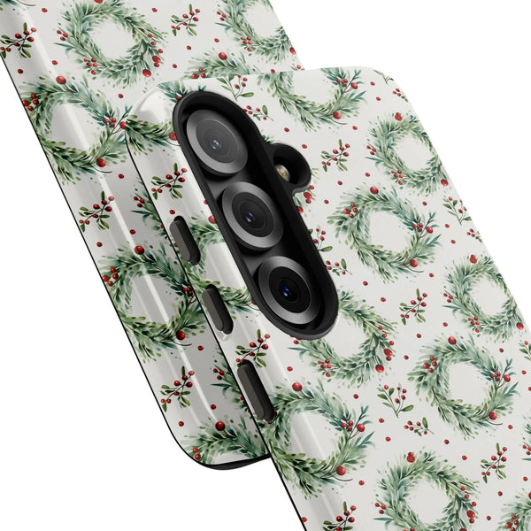 Watercolor Holly Berry Phone Case, Christmas Wreath Samsung Galaxy Case, Festive Winter Floral Tough Cover, Holiday Season Pr