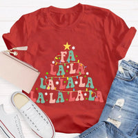 Retro Holiday Graphic Tee, Fa La La La Christmas Tree Shirt, Festive Christmas Vibes T-Shirt, Adorable Winter Holiday Apparel