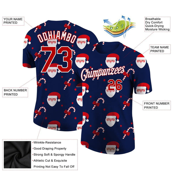 Personalized Holiday Performance T-Shirt, Custom Santa Candy Cane Christmas Shirt, Custom Name Number Athletic Shirt, Xmas Sp
