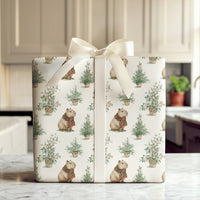 Plaid Scarf Wrapping Paper, Capybara Christmas Wrapping Paper, Adorable Animal Holiday Gift Wrap, Festive Watercolor Capybara Wrapping Paper