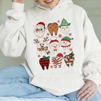 Adorable Holiday Tooth Hooded Sweatshirt, Christmas Dental Hoodie, Dentist Hygienist Xmas Pullover, Dental Office Crewneck Present