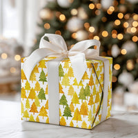 Gold Green Pine Tree Wrapping Paper, Watercolor Christmas Tree Wrapping Paper, Modern Holiday Wrapping Paper, Forest Winter Gift Wrap Roll