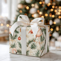 Coastal Holiday Gift Wrap, Pink Flamingo Christmas Wrapping Paper, Tropical Flamingo Wrapping Paper, Pine Branch Christmas Gift Wrap Roll