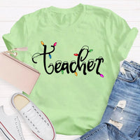 Adorable Holiday Educator Graphic Tee, Christmas Lights Snow Teacher T-Shirt, Festive Winter Teacher Shirt, Merry Christmas Present