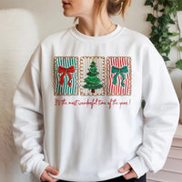 Christmas Tree Bow Sweatshirt, Most Wonderful Time of the Year Sweatshirt, Retro Holiday Crewneck Sweater, Womens Holiday Sweatshirt Present