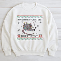 Humorous Opossum Christmas Crewneck, Overstimulated but Festive Possum Sweatshirt, Ugly Holiday Sweater Pullover, Adorable Animal Lover Sweatshirt