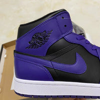 Mid Top Sneakers, Black Purple Colorway, Lace Up Design, Casual Gift for Sneaker Fans
