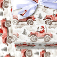 Red Off Road Vehicle Gift Wrap, Santa Claus Truck Wrapping Paper, Christmas Tree Paper Roll, Holiday Winter Gift Wrap, Car Lover Xmas Paper