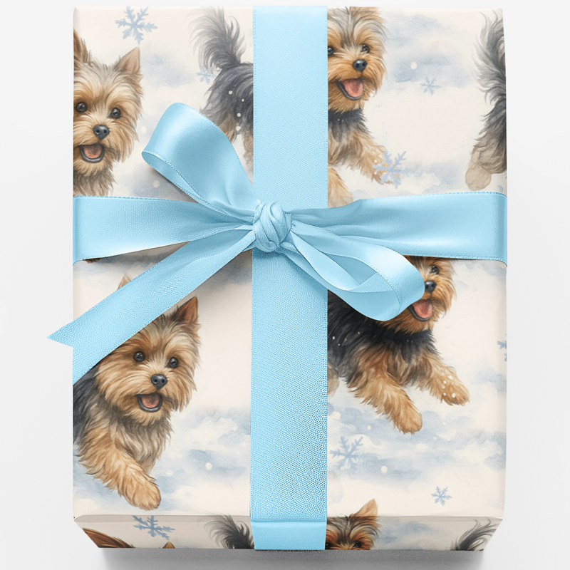 Yorkshire Terrier Snow Gift Wrap, Yorkie Christmas Wrapping Paper, Adorable Dog Holiday Paper, Winter Puppy Xmas Gift Wrap, Dog Lover Wrapping