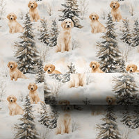 Snowy Puppy Holiday Gift Wrap, Golden Retriever Christmas Wrapping Paper, Winter Dog Xmas Wrapping Paper, Animal Lover Gift Wrap Roll