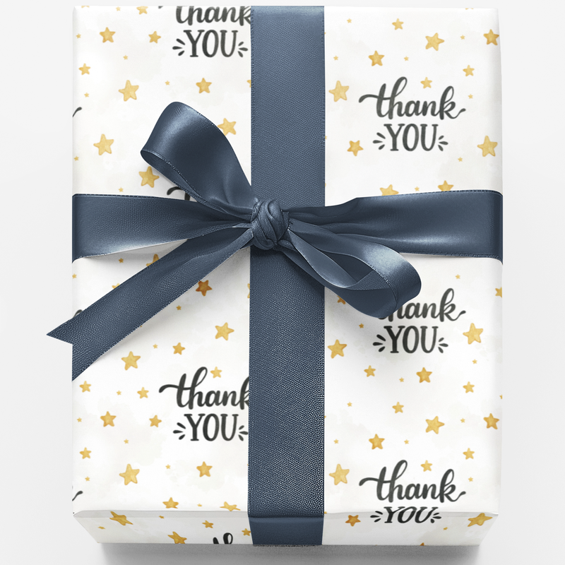 Gold Star Holiday Gift Wrap, Eternal Thanks Wrapping Paper, Elegant Appreciation Wrapping Paper, Christmas Thank You Gift Wrap Roll