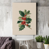 Botanical Holly Wall Art, Holly Berries Canvas Print, Vintage Holiday Plant Canvas, Christmas Botanical Print, Printable Digital Download