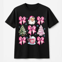Aesthetic Bow Coquette Xmas Shirt, Pink Santa Christmas T-Shirt, Adorable Girly Holiday Graphic Tee, Retro Pastel Santa Top, Winter Present