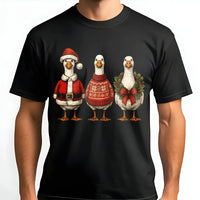 Humorous Santa Bird Graphic Tee, Christmas Goose T-Shirt, Adorable Holiday Goose Shirt, Retro Winter Animal Aesthetic T-Shirt Present for Women
