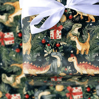 Watercolor Dino Holiday Gift Wrap, Santa Hat Dinosaur Christmas Wrapping Paper, Festive Winter Dinosaur Wrapping Paper, Adorable Kids Gift Wrap