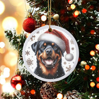 Santa Hat Dog Ceramic Ornament, Rottweiler Christmas Ornament, Adorable Puppy Holiday Tree Ornament, Pet Keepsake, Dog Lover Xmas Present