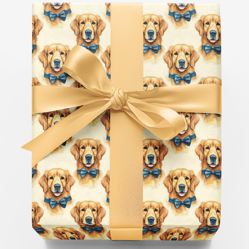 Dog Lover Wedding Gift Wrap, Golden Retriever Wrapping Paper, Golden Vows and Hearts Wrapping Paper, Holiday Christmas Gift Wrapping Paper