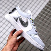 Retro Low Top Basketball Shoes, White Silver Colorway, Casual Gift for Shoe Lovers