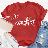 Adorable Holiday Educator Graphic Tee, Christmas Lights Snow Teacher T-Shirt, Festive Winter Teacher Shirt, Merry Christmas Present