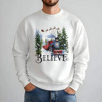 Retro Holiday Graphic Sweater, Believe Christmas Train Sweatshirt, Magical Winter Train Crewneck, Vintage Christmas Sweatshirt, Xmas Present