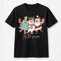 Retro Santa Snowman Graphic Tee, Tis the Season Christmas T-Shirt, Holiday Aesthetic Shirt, Vintage Xmas Family Vacation Top