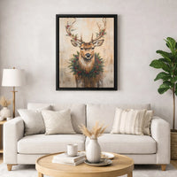 Festive Holiday Deer Canvas Print, Christmas Reindeer Canvas Wall Art, Rustic Winter Wreath Canvas Art, Farmhouse Holiday Decor Present