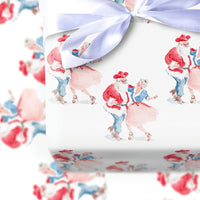Watercolor Couple Holiday Gift Wrap, Dancing Santa Mrs Claus Wrapping Paper, Adorable Christmas Party Paper, Festive Couple Wrapping Paper