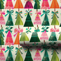 Bow Christmas Wrapping Paper, Retro Colorful Tree Wrapping Paper, Modern Holiday Gift Wrap Roll, Vibrant Seasonal Xmas Wrapping Paper