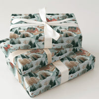 Rustic Farmhouse Gift Wrap, Winter Barn Christmas Wrapping Paper, Snowy Village Holiday Wrapping Paper, Country Landscape Present Wrap