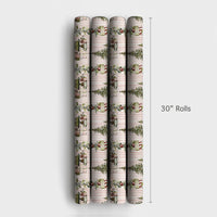 Watercolor Tree Stocking Gift Wrap, Pink Striped Christmas Wrapping Paper, Adorable Pastel Holiday Wrapping Paper, Girly Xmas Present Packaging