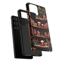 Gingerbread Cocoa Holiday Phone Cover, Christmas Bookshelf Phone Case for Samsung Galaxy, Comfy Bookish Candy Cane Case